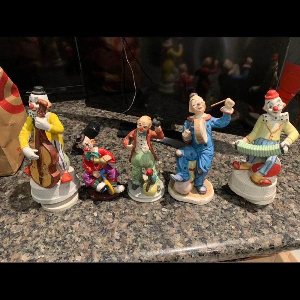 Colorful Porcelain Clown Figurine Set of 5